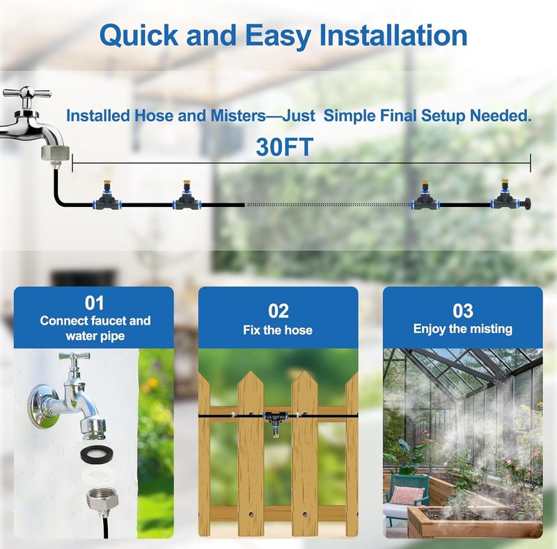 POCKET PANDA Pre-Assembled Misters for Outside Patio,Outdoor Water Misting Cooling System,30FT|9M.Backyard Mist Kit for Garden,Greenhouse,Deck,Umbrella,Canopy,Pool,Porch.Trampoline Sprinkler,BBQ Party Accessories - Image 4